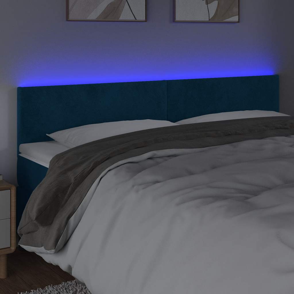 sengegavl med LED-lys 200x5x78/88 cm fløjl mørkeblå
