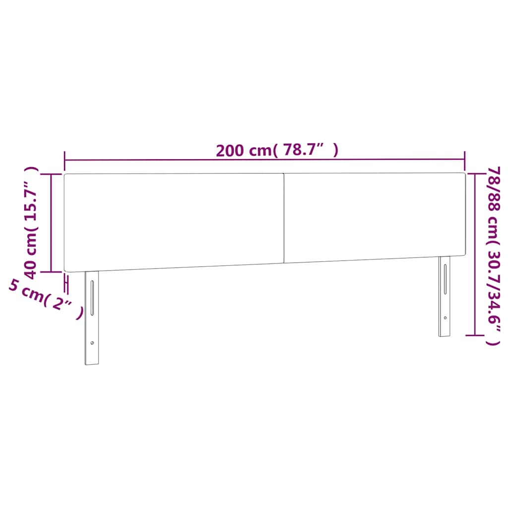 sengegavl med LED-lys 200x5x78/88 cm fløjl mørkeblå