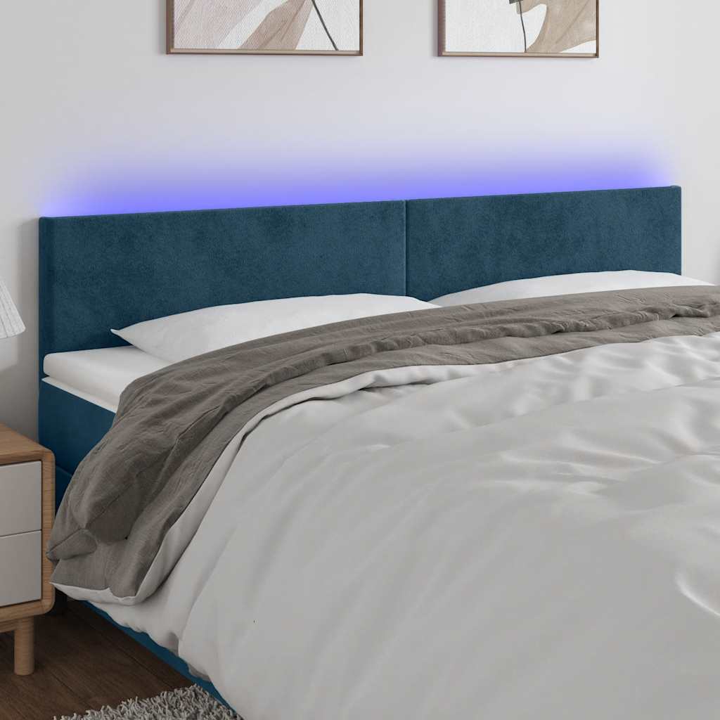 sengegavl med LED-lys 200x5x78/88 cm fløjl mørkeblå