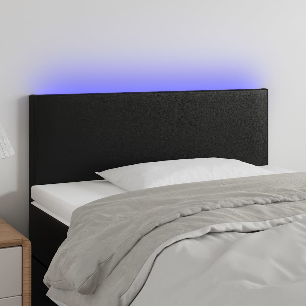 sengegavl med LED-lys 80x5x78/88 cm kunstlæder sort