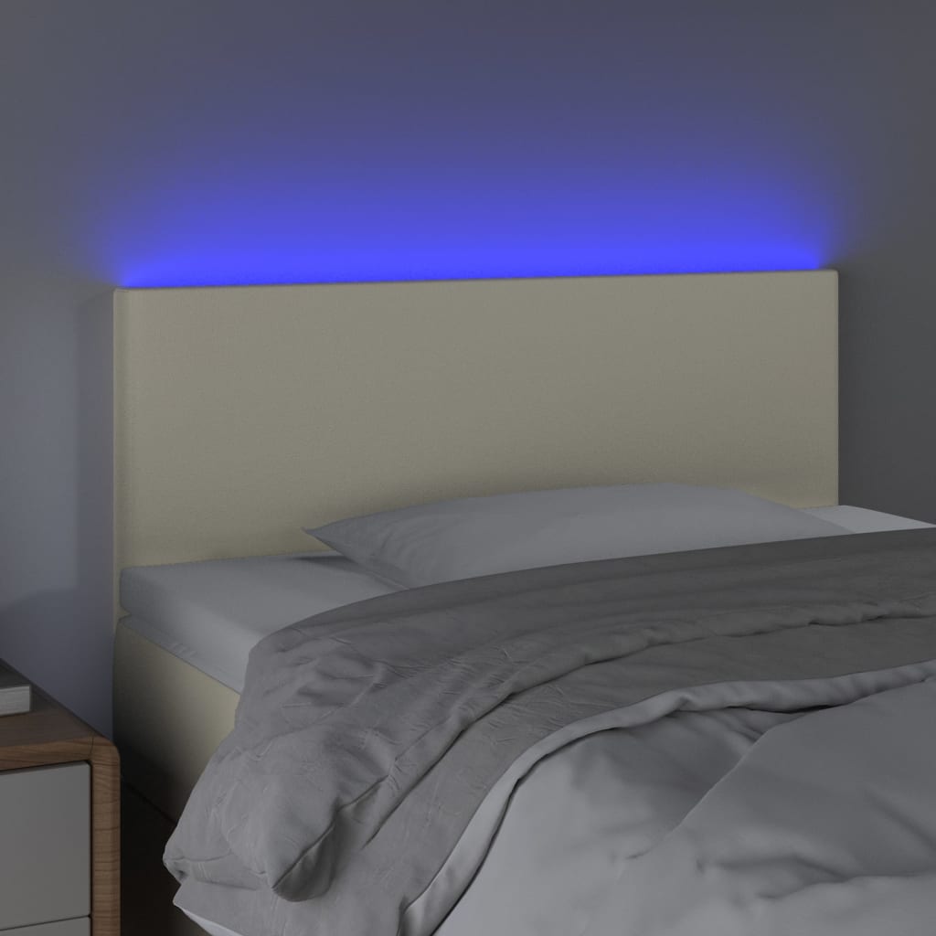 sengegavl med LED-lys 80x5x78/88 cm kunstlæder cremefarvet