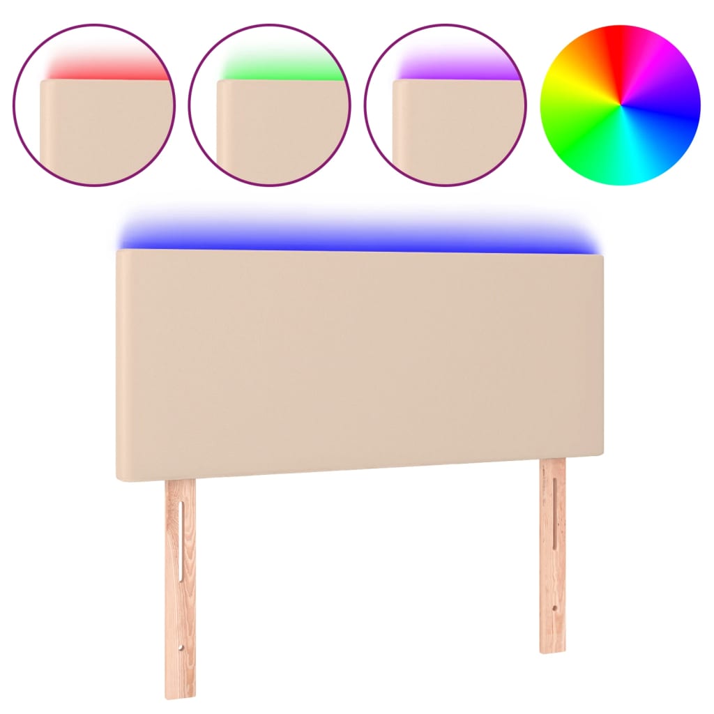 sengegavl med LED-lys 80x5x78/88 cm kunstlæder cappuccinofarvet