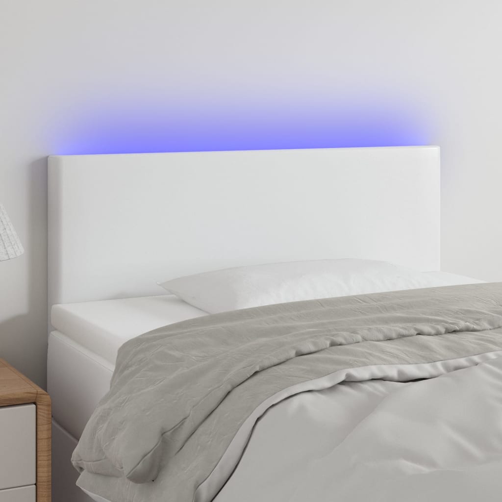 sengegavl med LED-lys 90x5x78/88 cm kunstlæder hvid