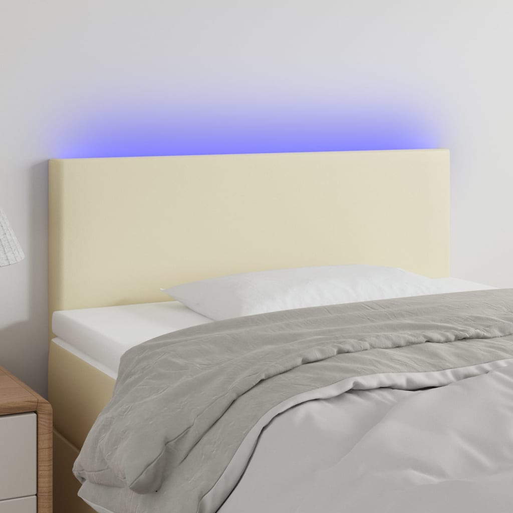 sengegavl med LED-lys 100x5x78/88 cm kunstlæder cremefarvet