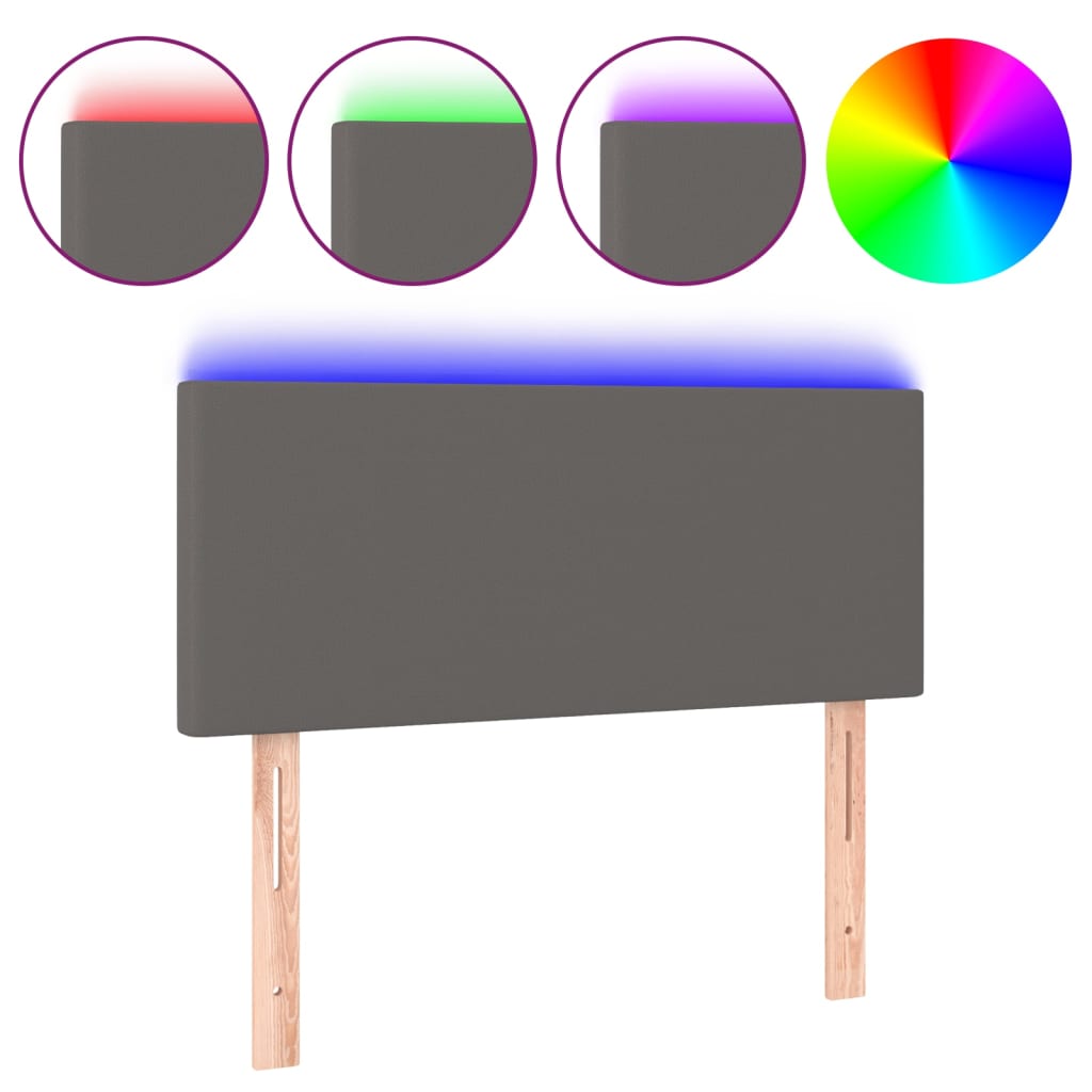 sengegavl med LED-lys 100x5x78/88 cm kunstlæder grå