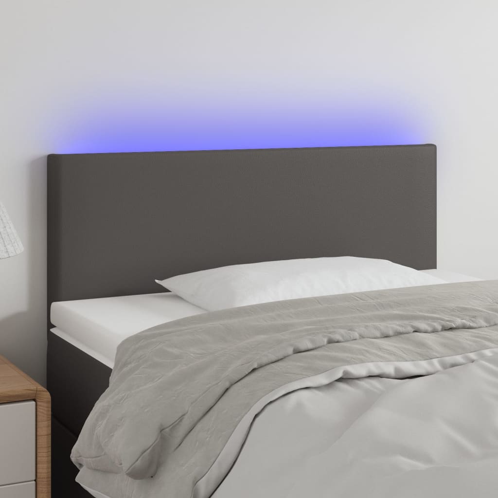sengegavl med LED-lys 100x5x78/88 cm kunstlæder grå
