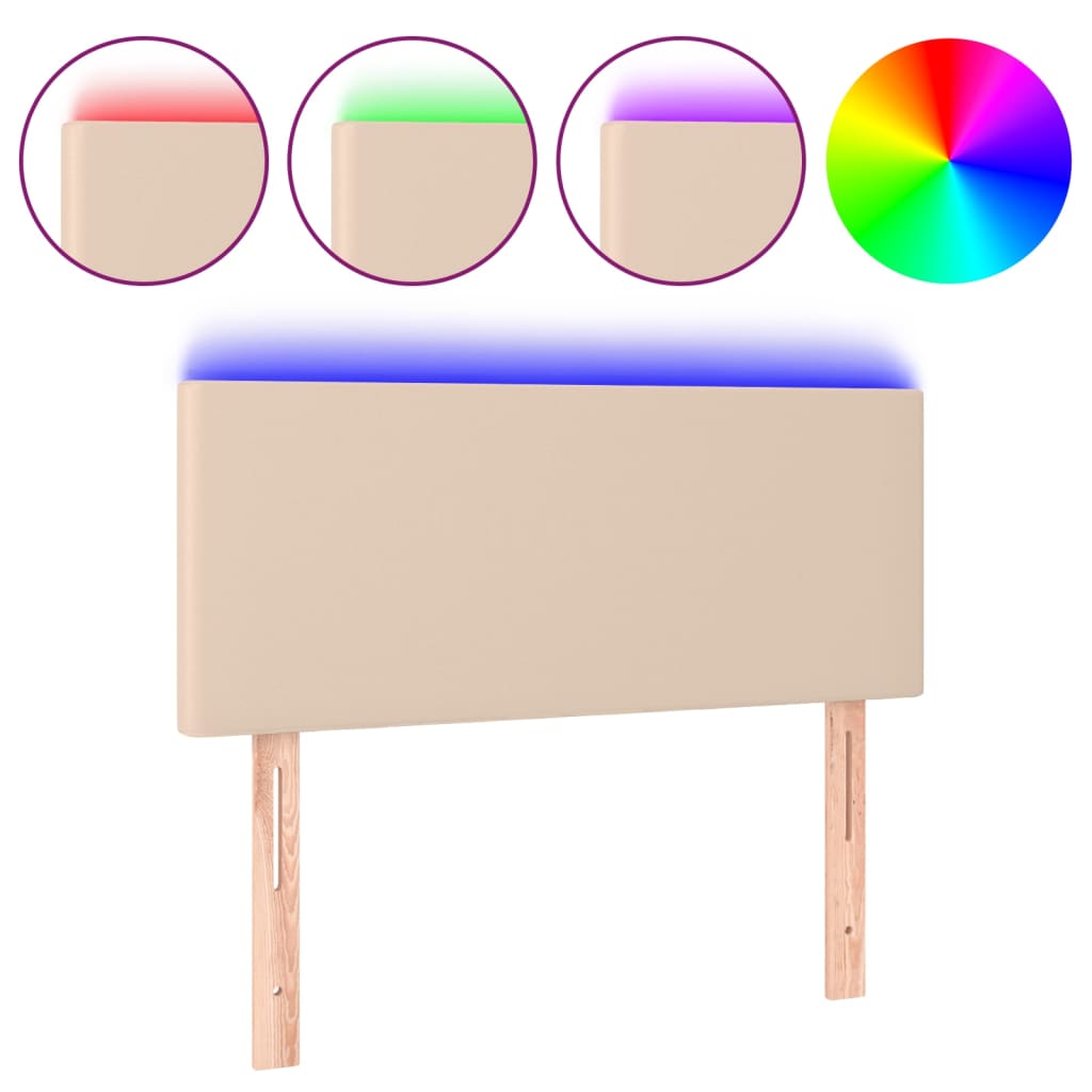 sengegavl med LED-lys 100x5x78/88cm kunstlæder cappuccinofarvet