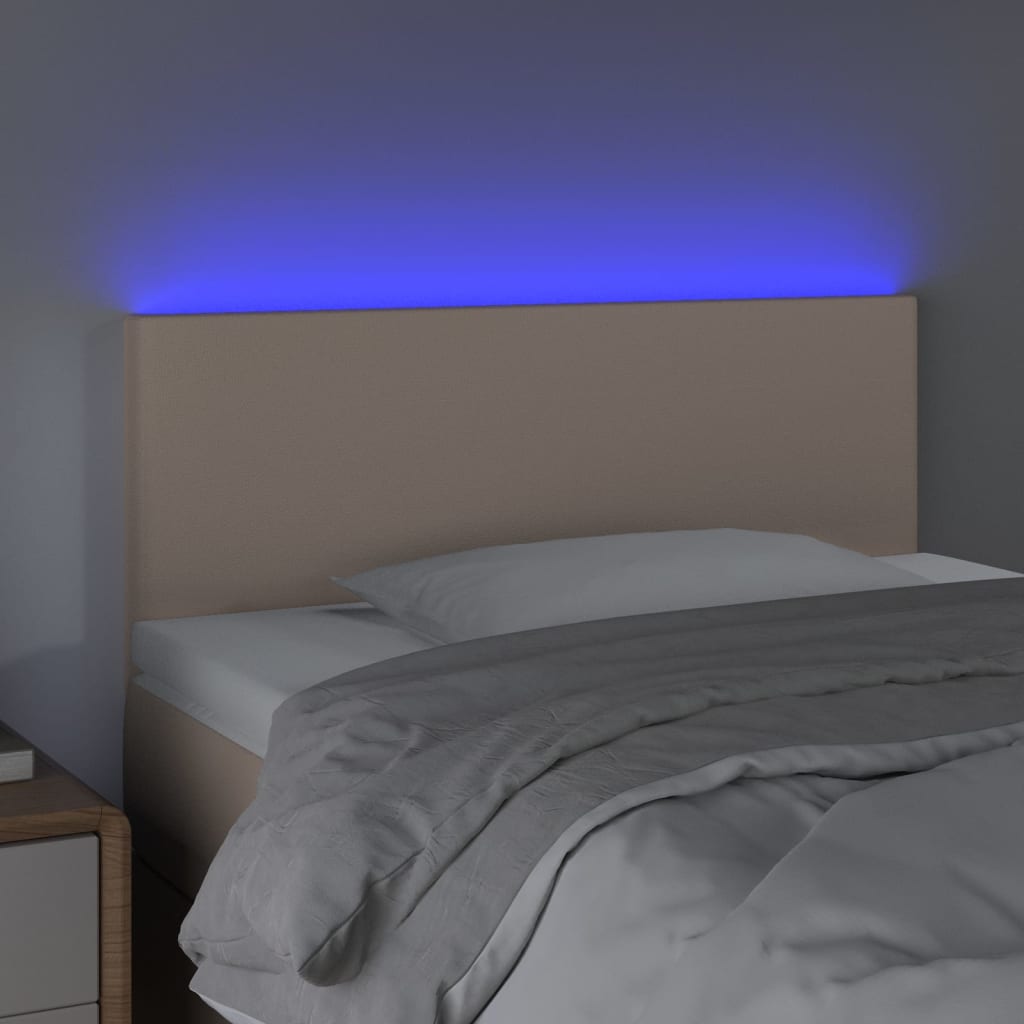 sengegavl med LED-lys 100x5x78/88cm kunstlæder cappuccinofarvet