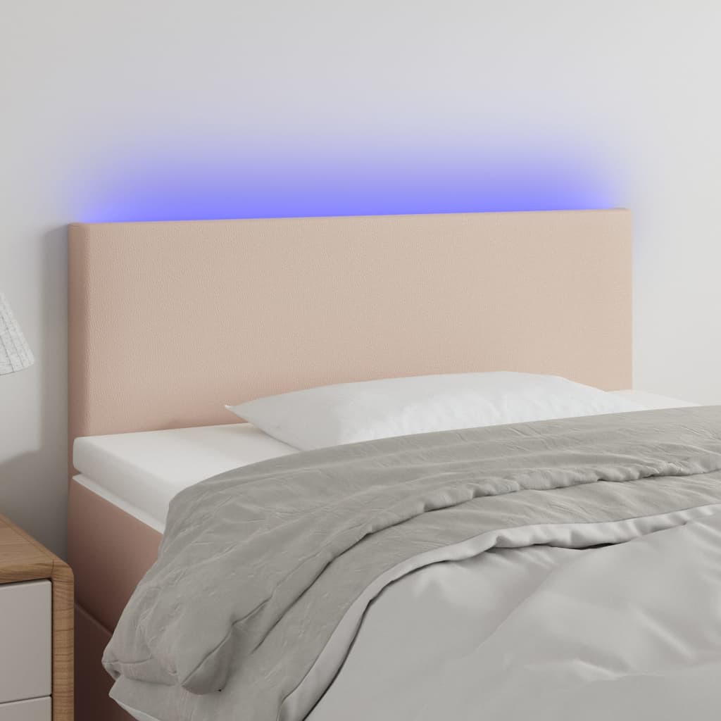 sengegavl med LED-lys 100x5x78/88cm kunstlæder cappuccinofarvet