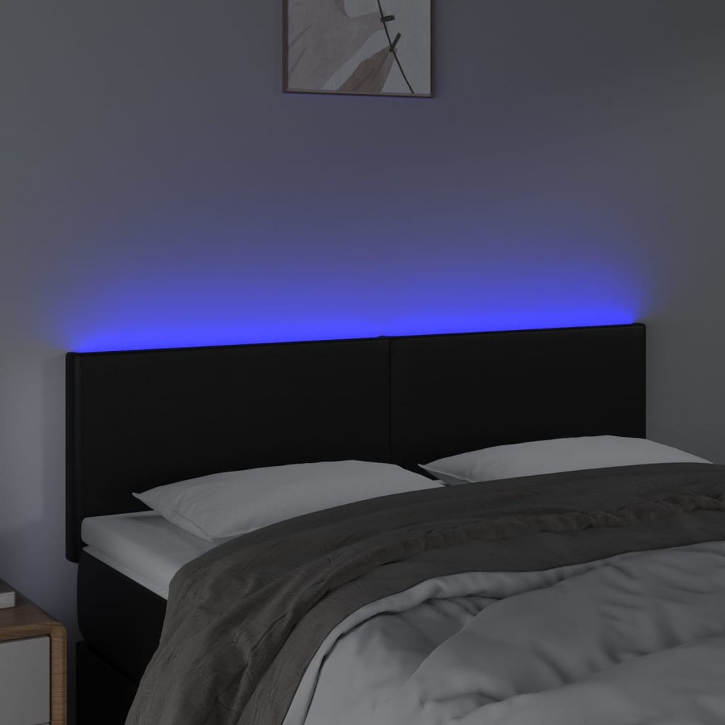 sengegavl med LED-lys 144x5x78/88 cm kunstlæder sort