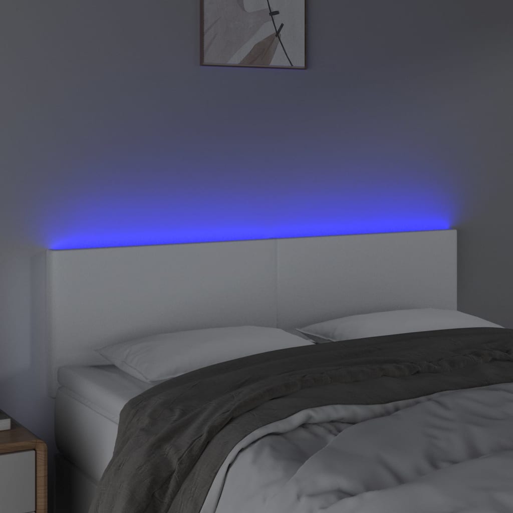 sengegavl med LED-lys 144x5x78/88 cm kunstlæder hvid