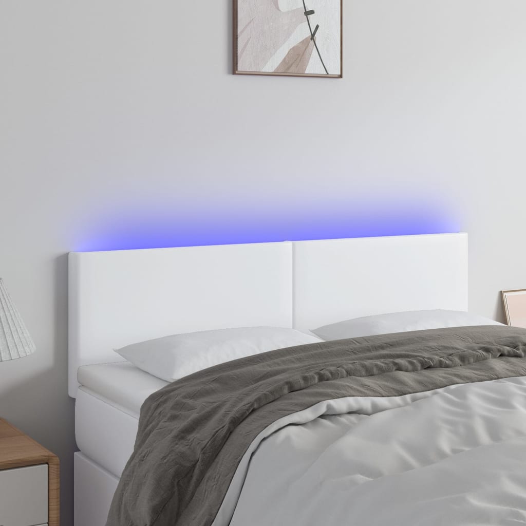sengegavl med LED-lys 144x5x78/88 cm kunstlæder hvid