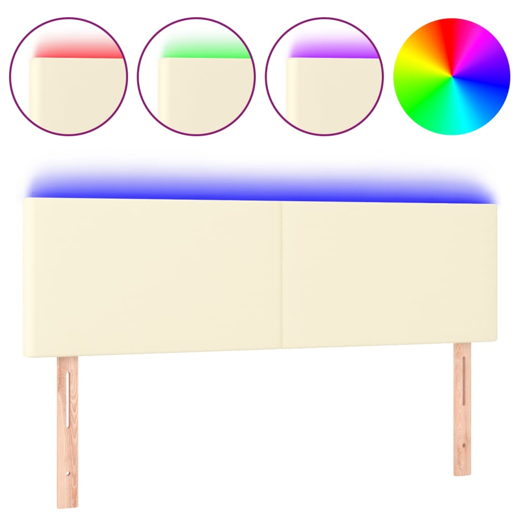 sengegavl med LED-lys 144x5x78/88 cm kunstlæder cremefarvet