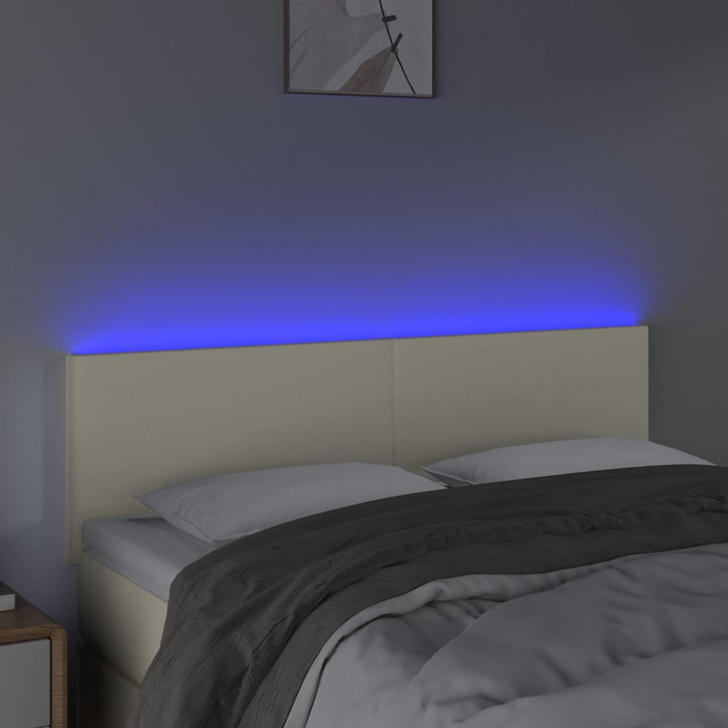sengegavl med LED-lys 144x5x78/88 cm kunstlæder cremefarvet