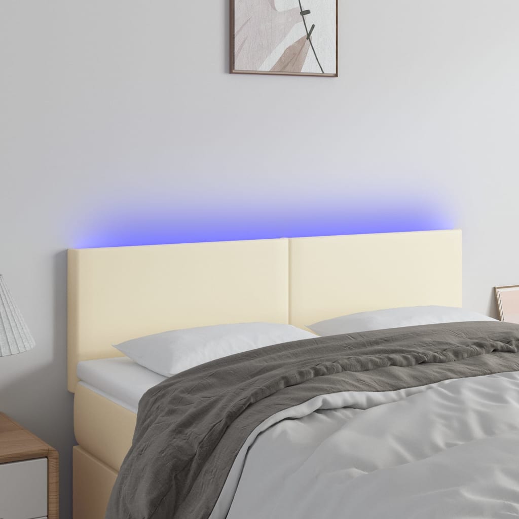 sengegavl med LED-lys 144x5x78/88 cm kunstlæder cremefarvet