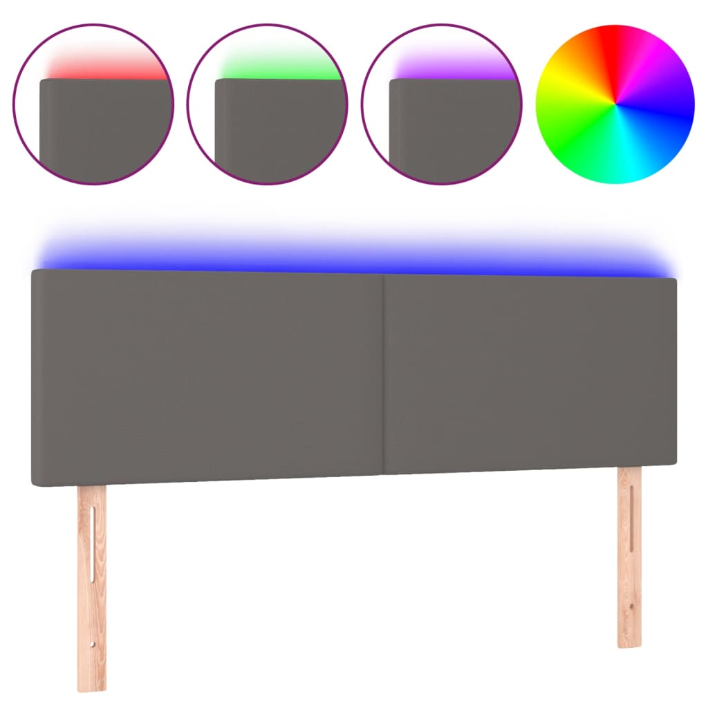 sengegavl med LED-lys 144x5x78/88 cm kunstlæder grå
