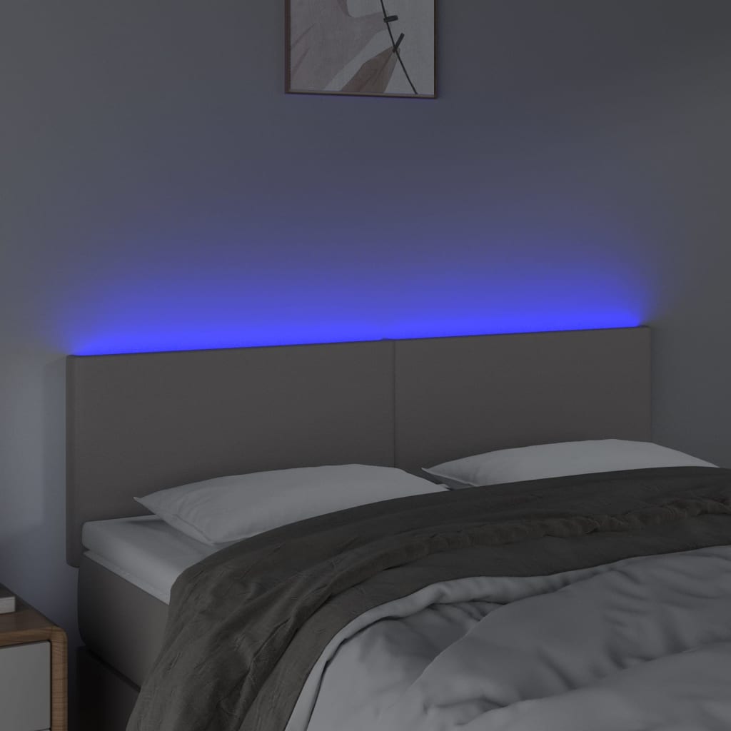 sengegavl med LED-lys 144x5x78/88 cm kunstlæder grå