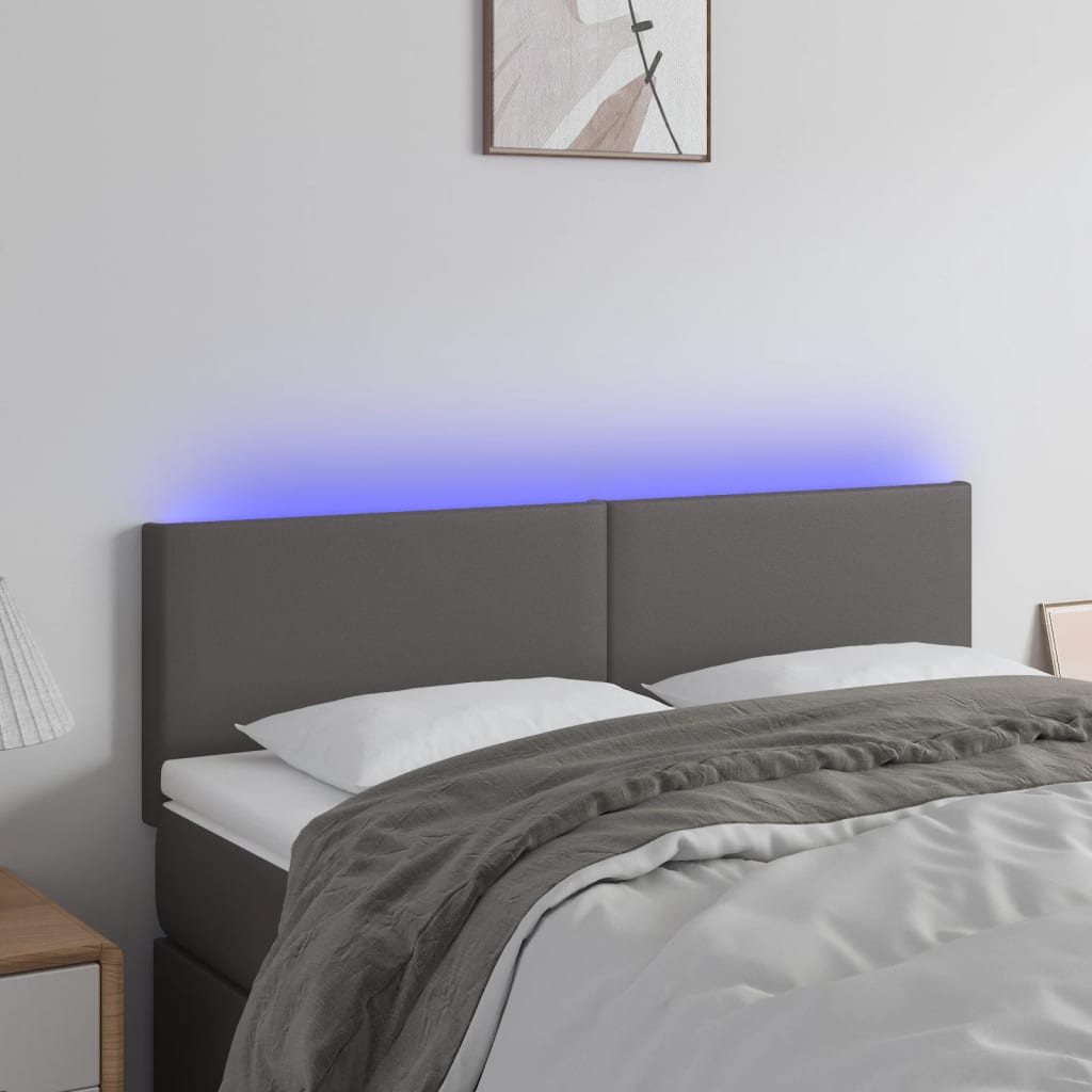 sengegavl med LED-lys 144x5x78/88 cm kunstlæder grå