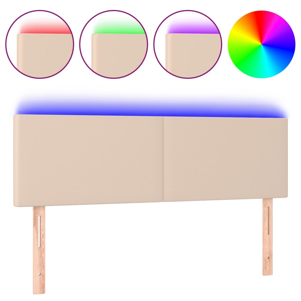 sengegavl med LED-lys 144x5x78/88cm kunstlæder cappuccinofarvet