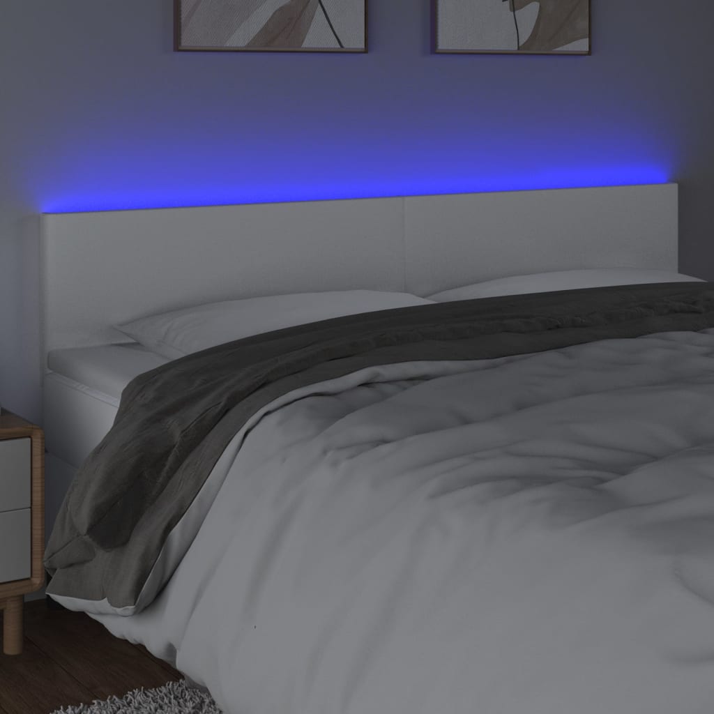 sengegavl med LED-lys 160x5x78/88 cm kunstlæder hvid