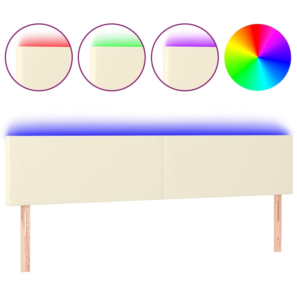 sengegavl med LED-lys 160x5x78/88 cm kunstlæder cremefarvet