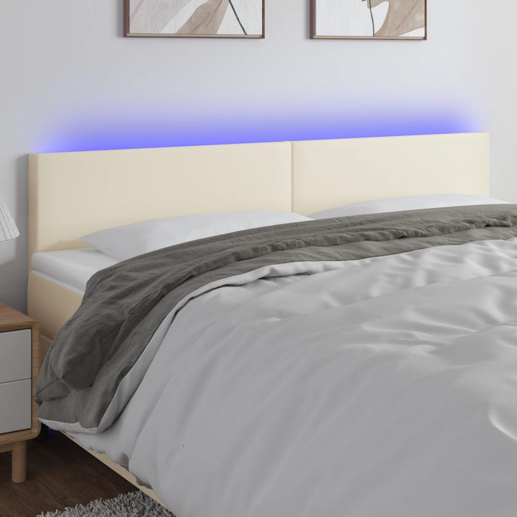 sengegavl med LED-lys 160x5x78/88 cm kunstlæder cremefarvet