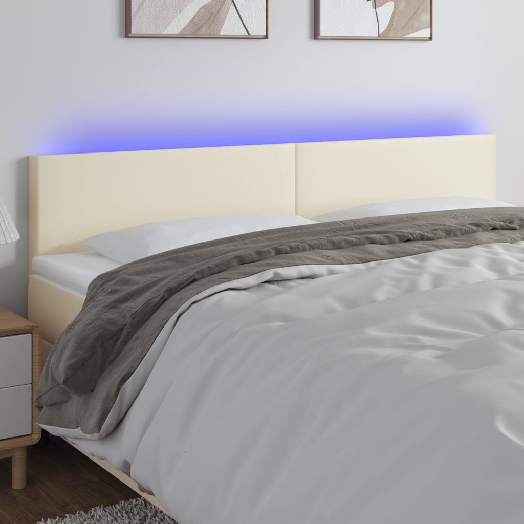 sengegavl med LED-lys 180x5x78/88 cm kunstlæder cremefarvet