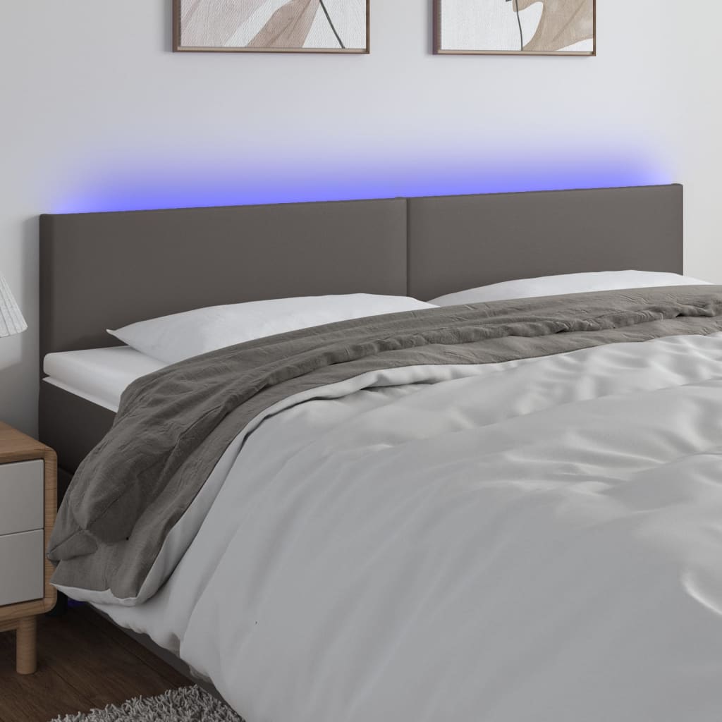 sengegavl med LED-lys 180x5x78/88 cm kunstlæder grå