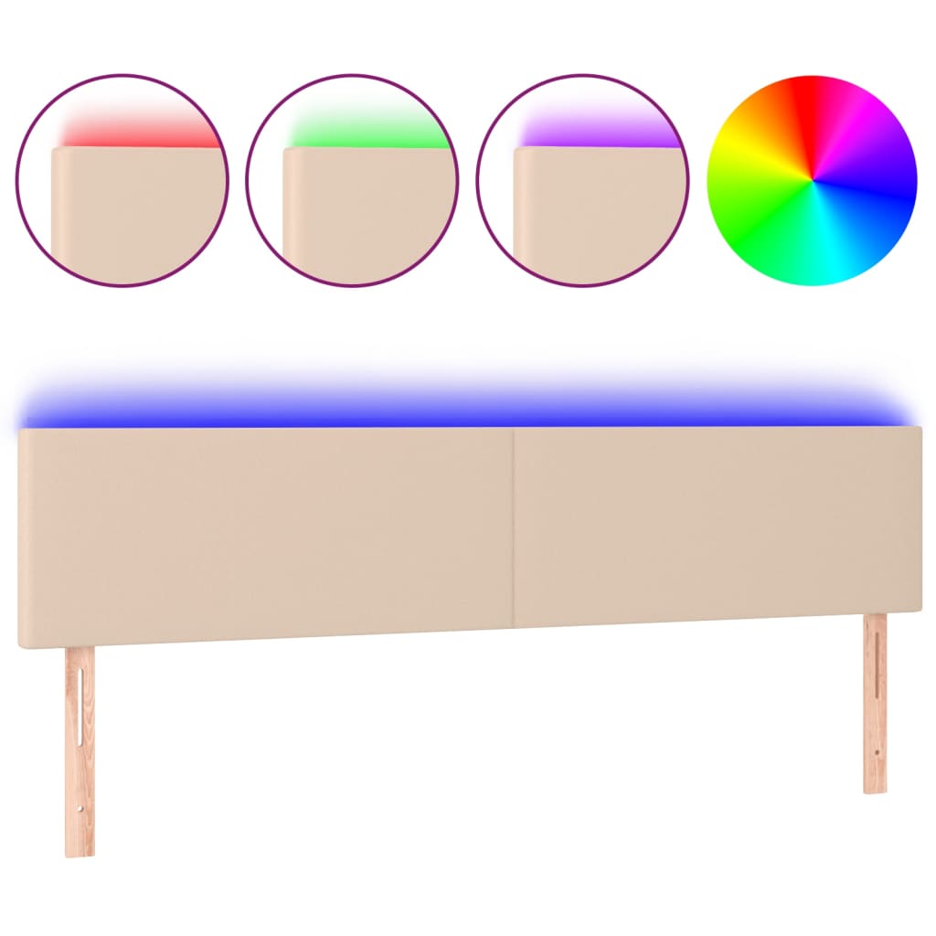 sengegavl med LED-lys 180x5x78/88cm kunstlæder cappuccinofarvet