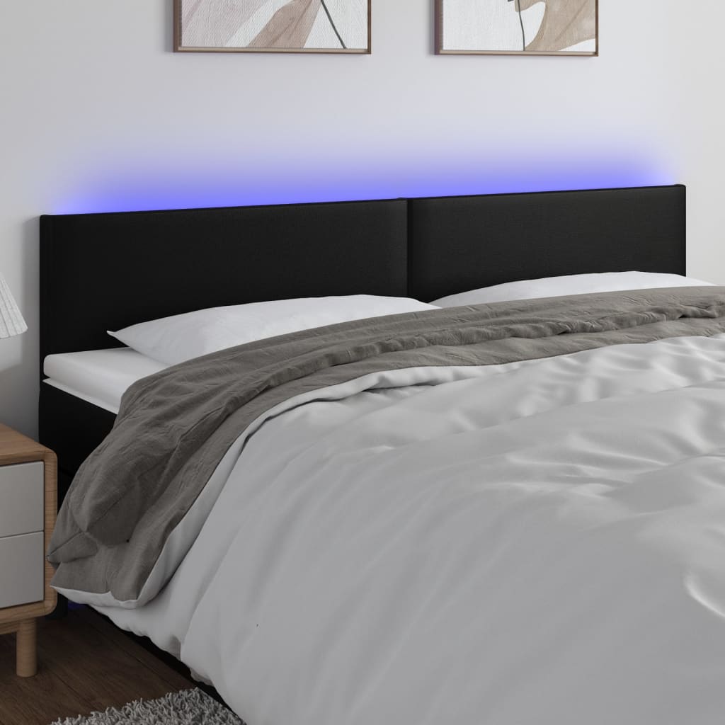 sengegavl med LED-lys 200x5x78/88 cm kunstlæder sort