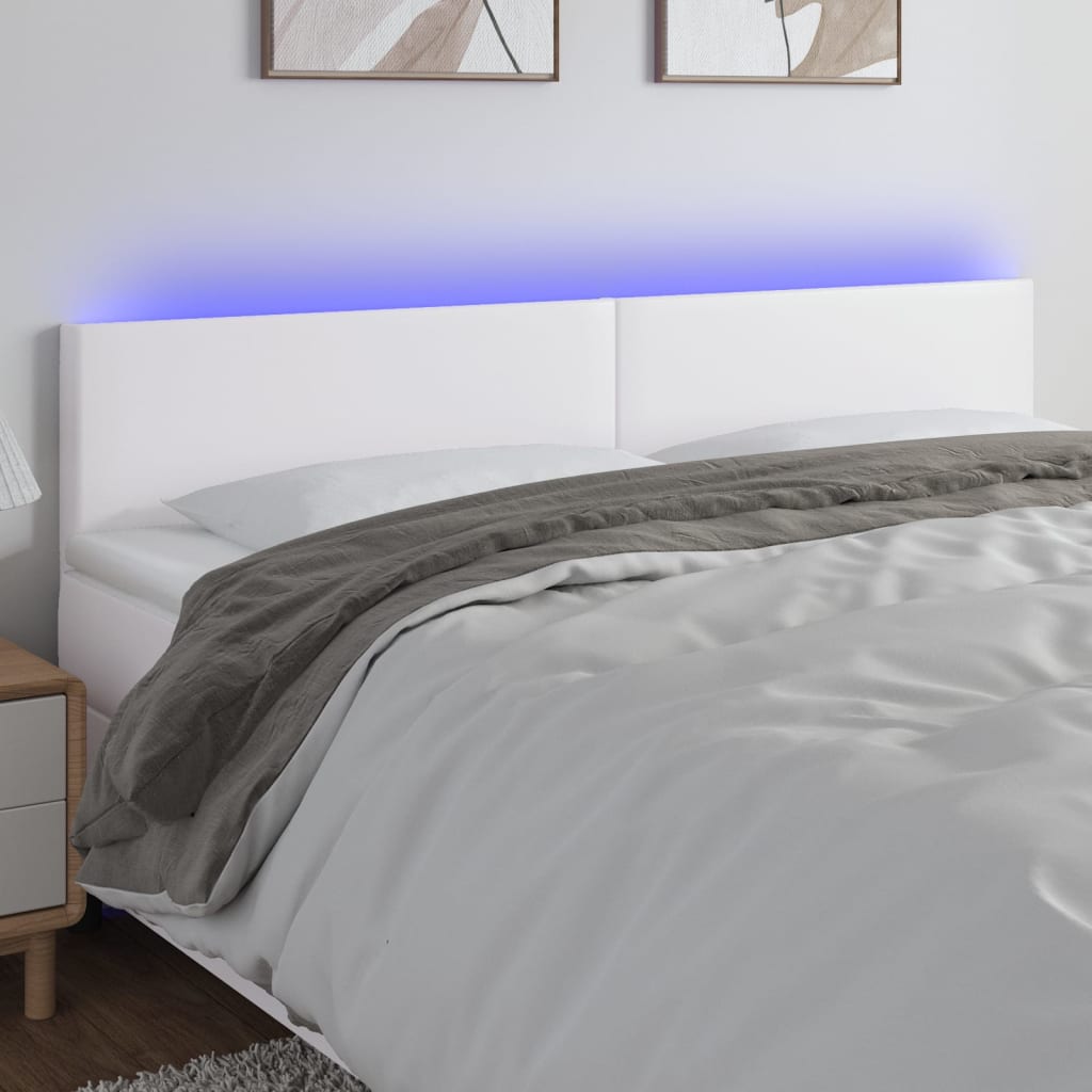 sengegavl med LED-lys 200x5x78/88 cm kunstlæder hvid