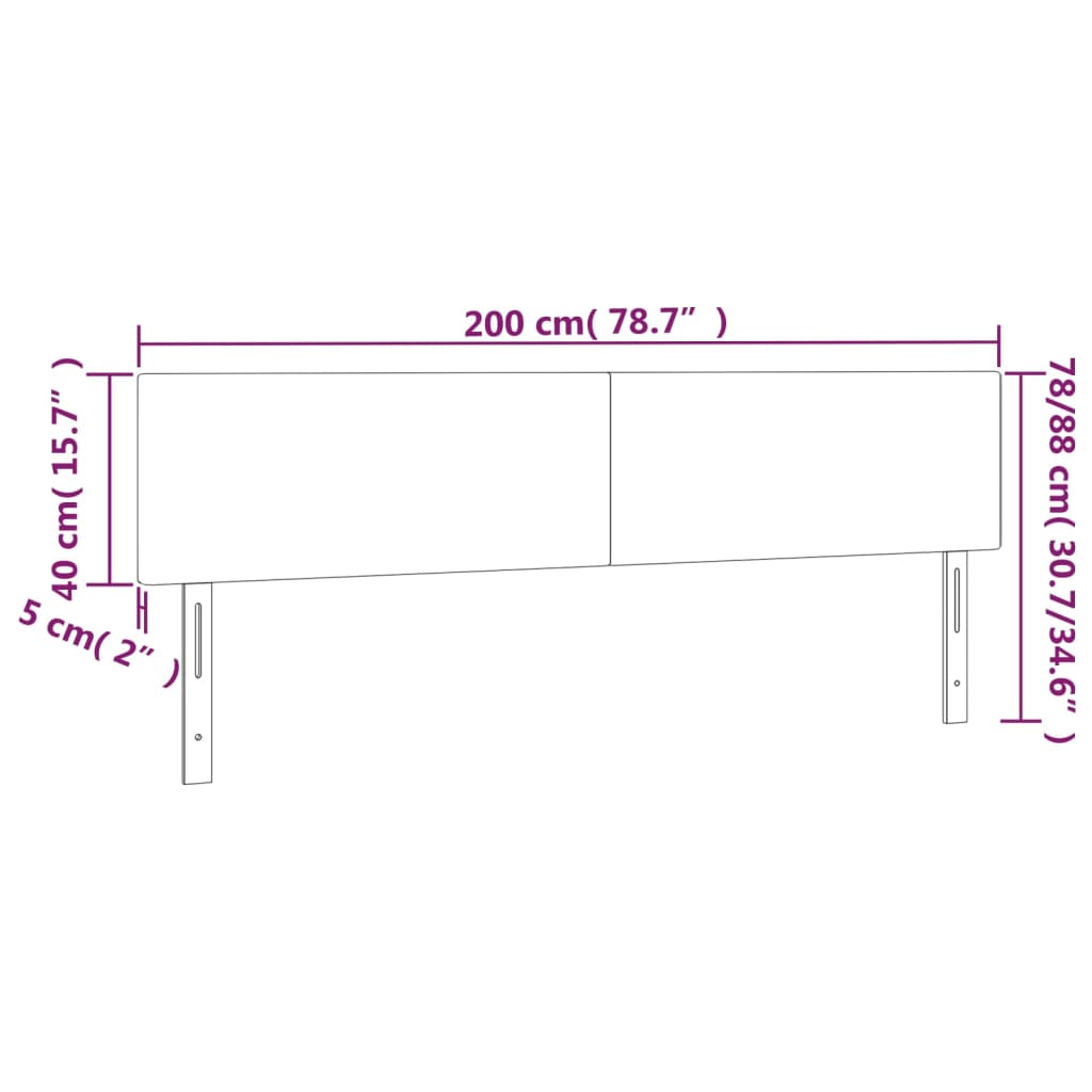 sengegavl med LED-lys 200x5x78/88 cm kunstlæder grå