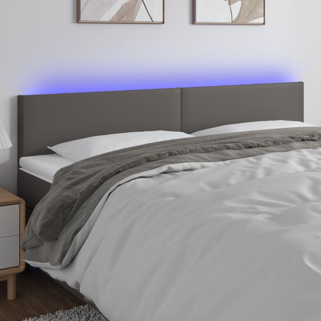 sengegavl med LED-lys 200x5x78/88 cm kunstlæder grå
