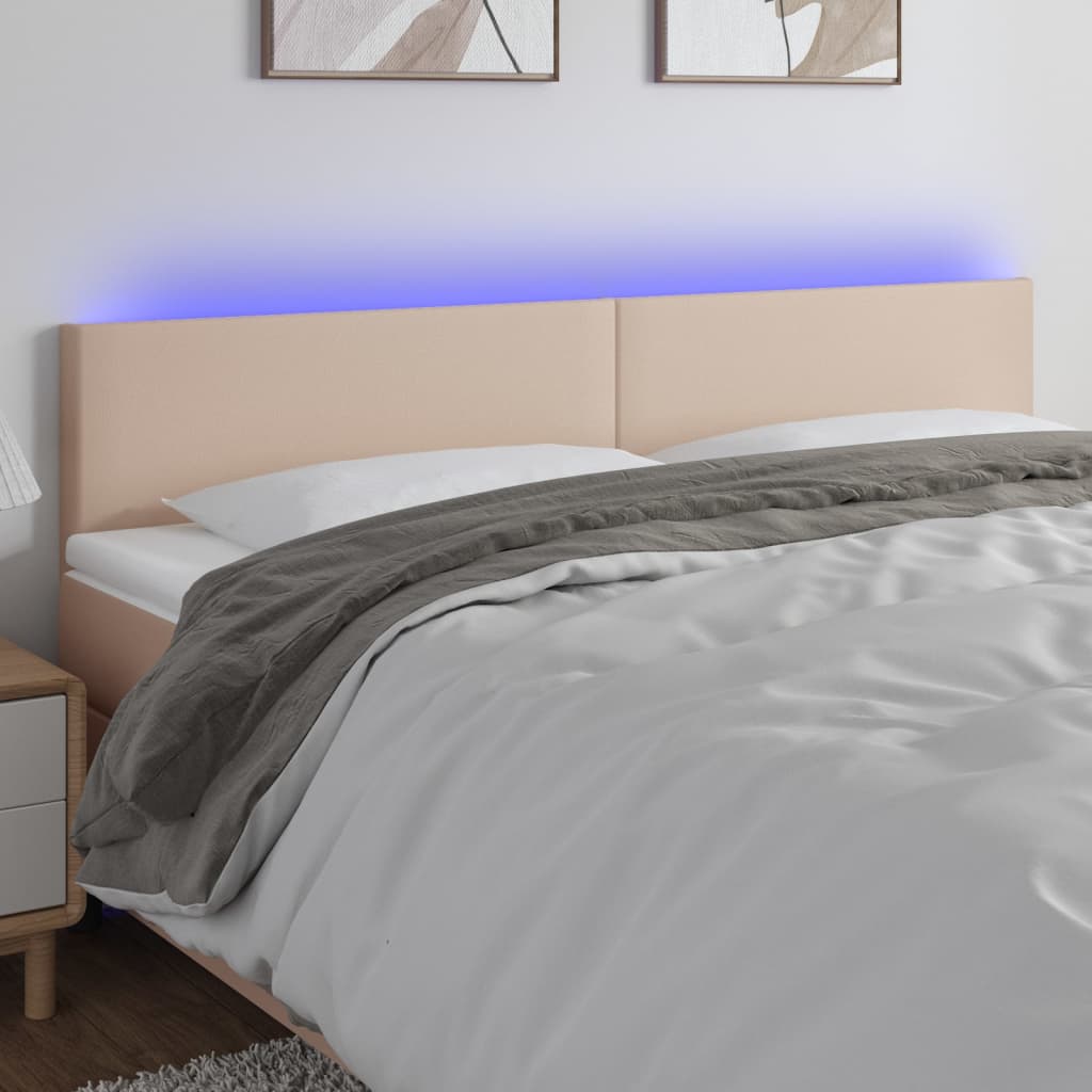 sengegavl med LED-lys 200x5x78/88cm kunstlæder cappuccinofarvet