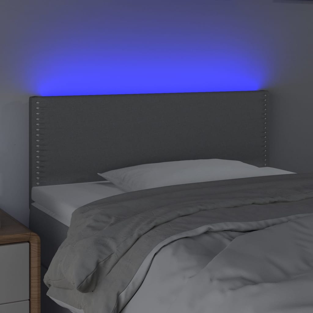 sengegavl med LED-lys 80x5x78/88 cm stof lysegrå