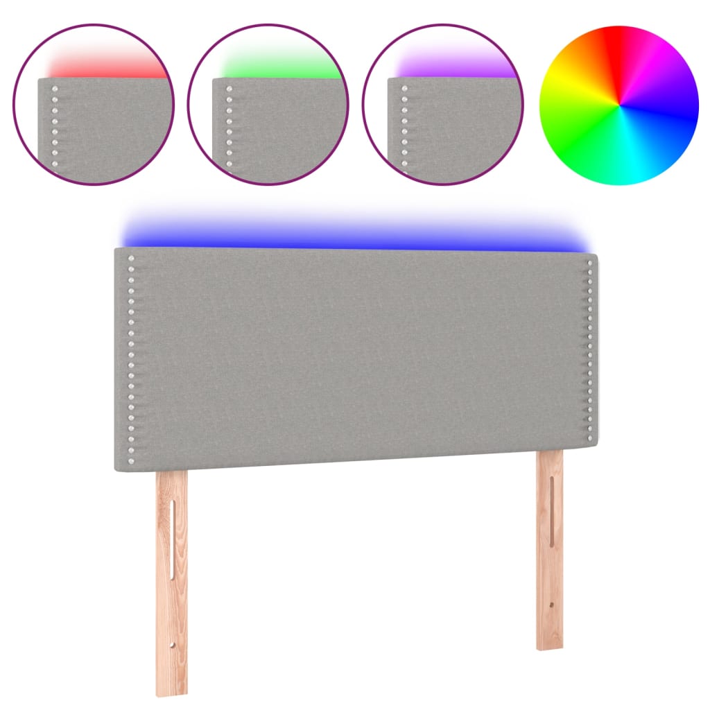 sengegavl med LED-lys 90x5x78/88 cm stof lysegrå