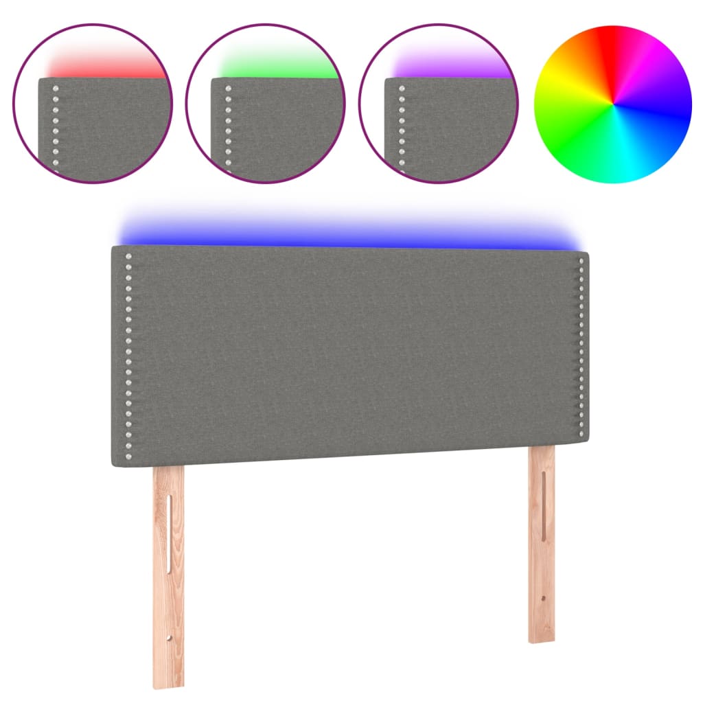 sengegavl med LED-lys 90x5x78/88 cm stof mørkegrå