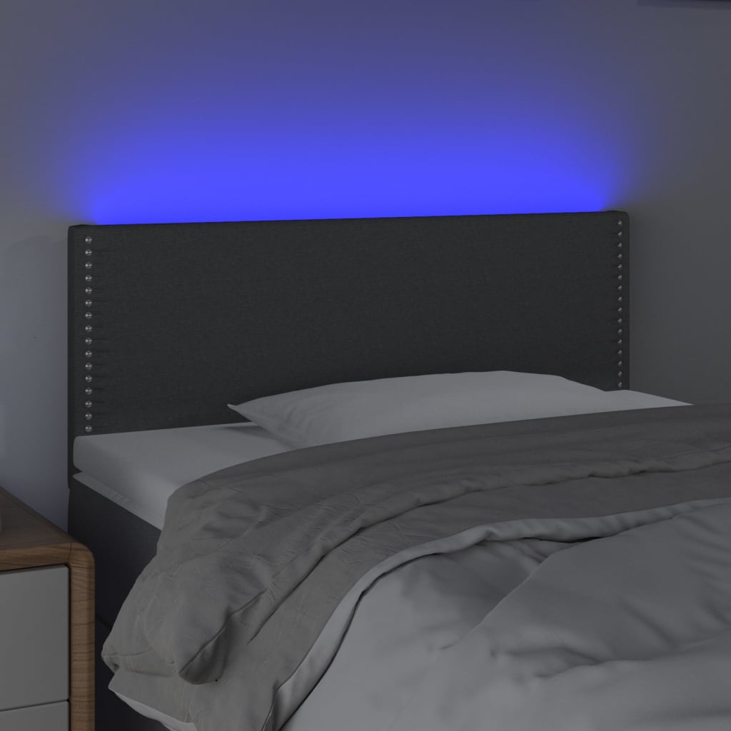 sengegavl med LED-lys 90x5x78/88 cm stof mørkegrå