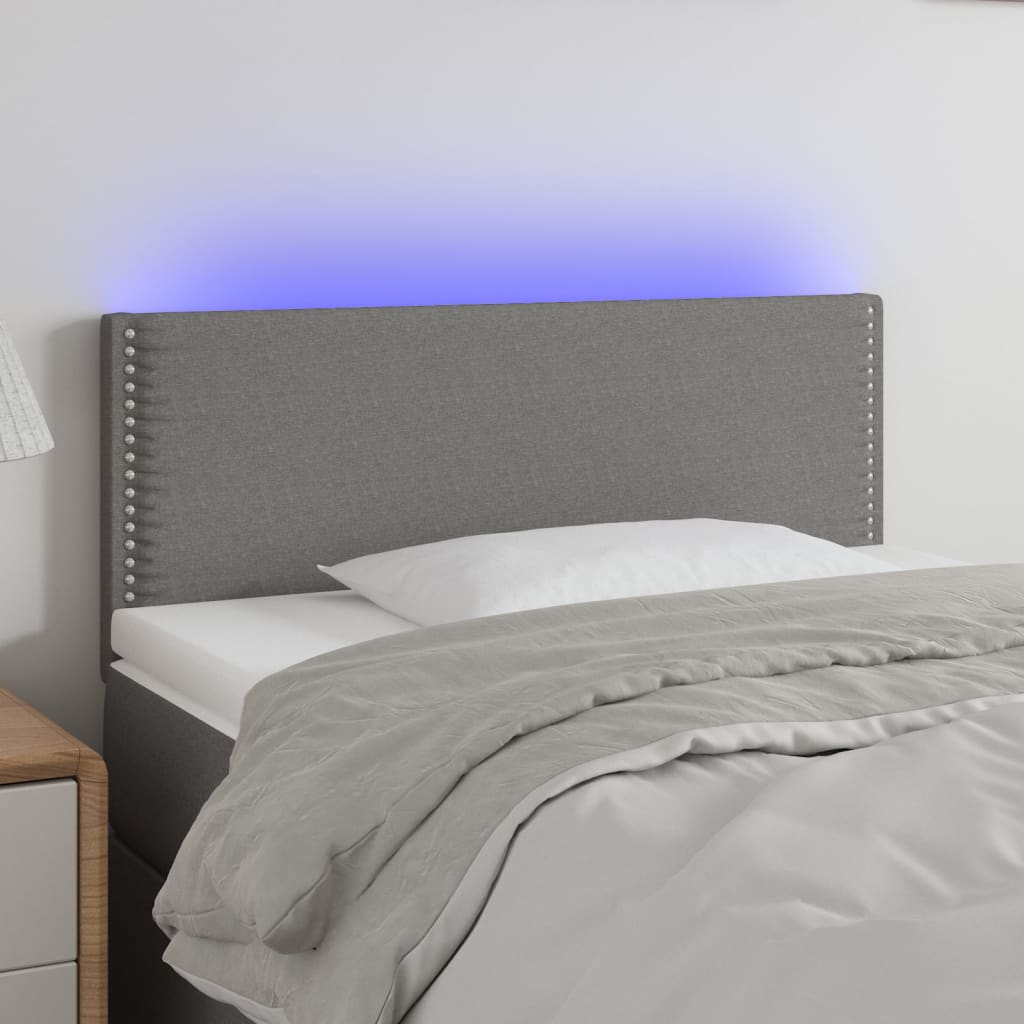 sengegavl med LED-lys 90x5x78/88 cm stof mørkegrå