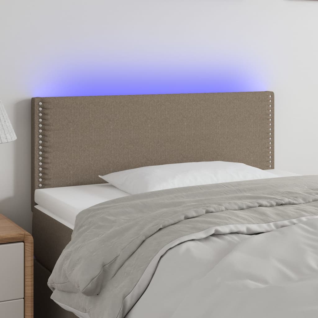 sengegavl med LED-lys 90x5x78/88 cm stof gråbrun