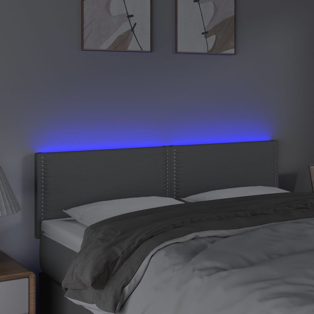 sengegavl med LED-lys 144x5x78/88 cm stof lysegrå