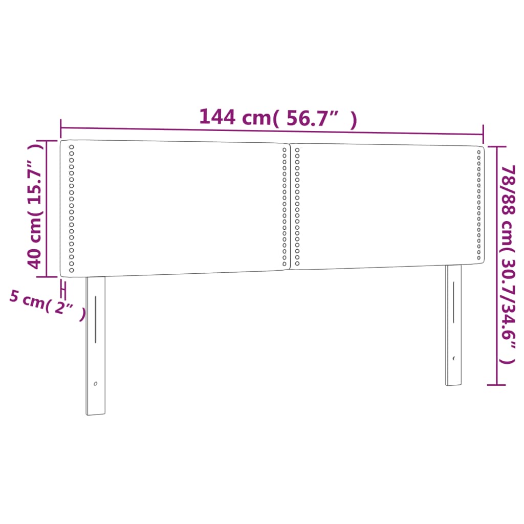 sengegavl med LED-lys 144x5x78/88 cm stof lysegrå