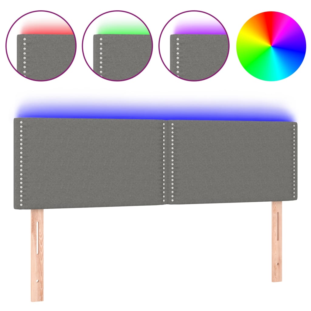 sengegavl med LED-lys 144x5x78/88 cm stof mørkegrå