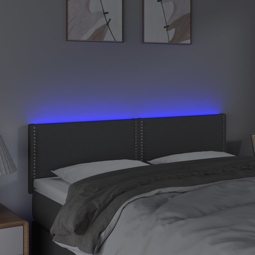 sengegavl med LED-lys 144x5x78/88 cm stof mørkegrå