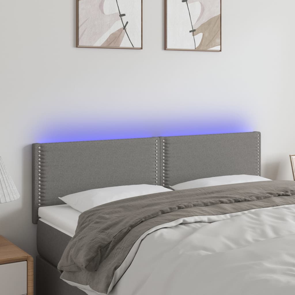 sengegavl med LED-lys 144x5x78/88 cm stof mørkegrå