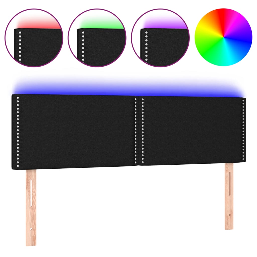sengegavl med LED-lys 144x5x78/88 cm stof sort