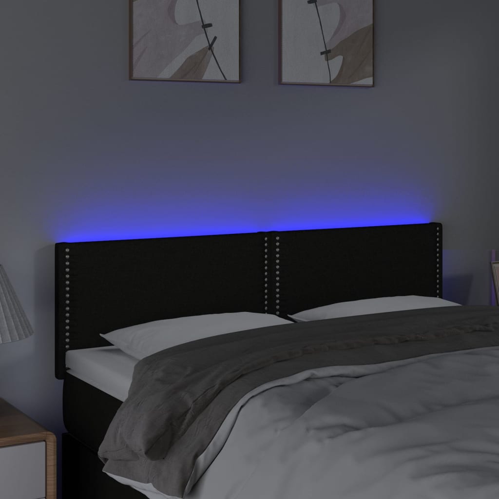 sengegavl med LED-lys 144x5x78/88 cm stof sort