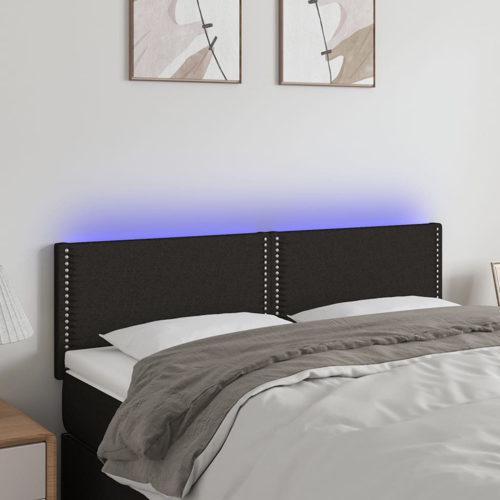 sengegavl med LED-lys 144x5x78/88 cm stof sort