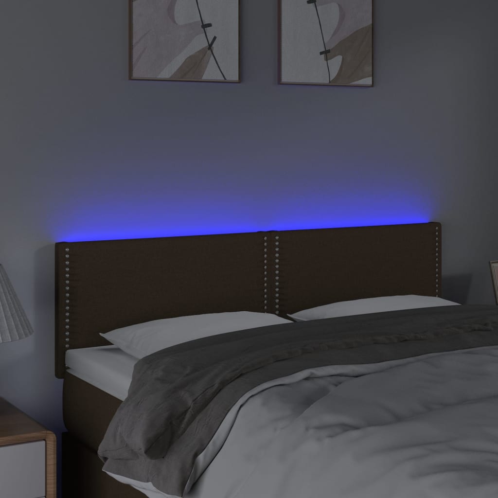 sengegavl med LED-lys 144x5x78/88 cm stof mørkebrun