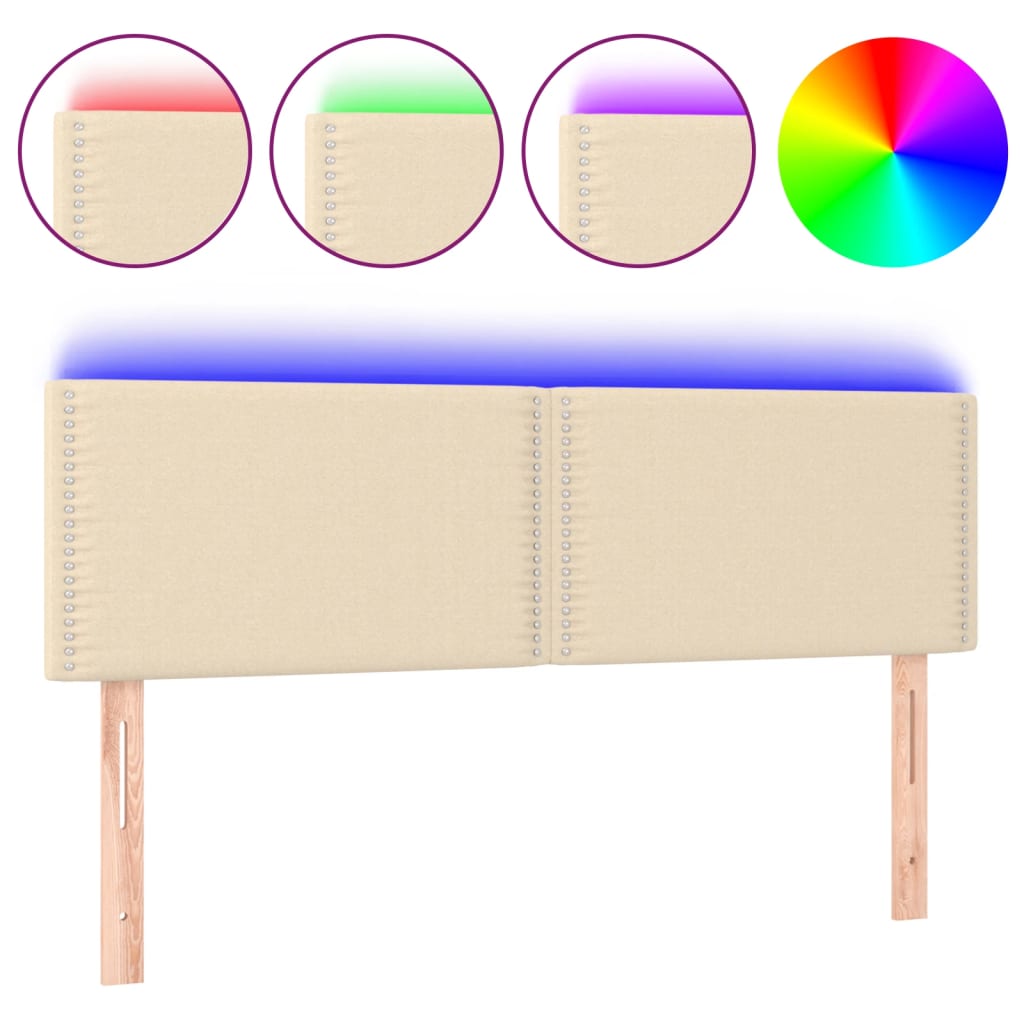 sengegavl med LED-lys 144x5x78/88 cm stof cremefarvet
